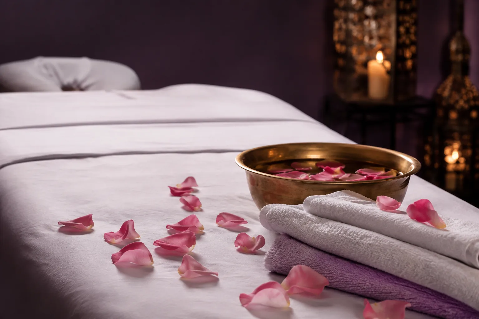 Seans öncesi hazırlanmış masaj masası — Lila Spa, Güngören misafirlerine hizmet veren salon